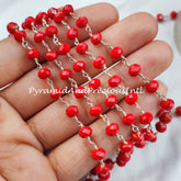 Coral Hydro Rondelle Beaded Rosary Chain, 925 Silver Plated Wire, Jewelry Making, Wire Wrapped Chain – SELLING BY FOOT